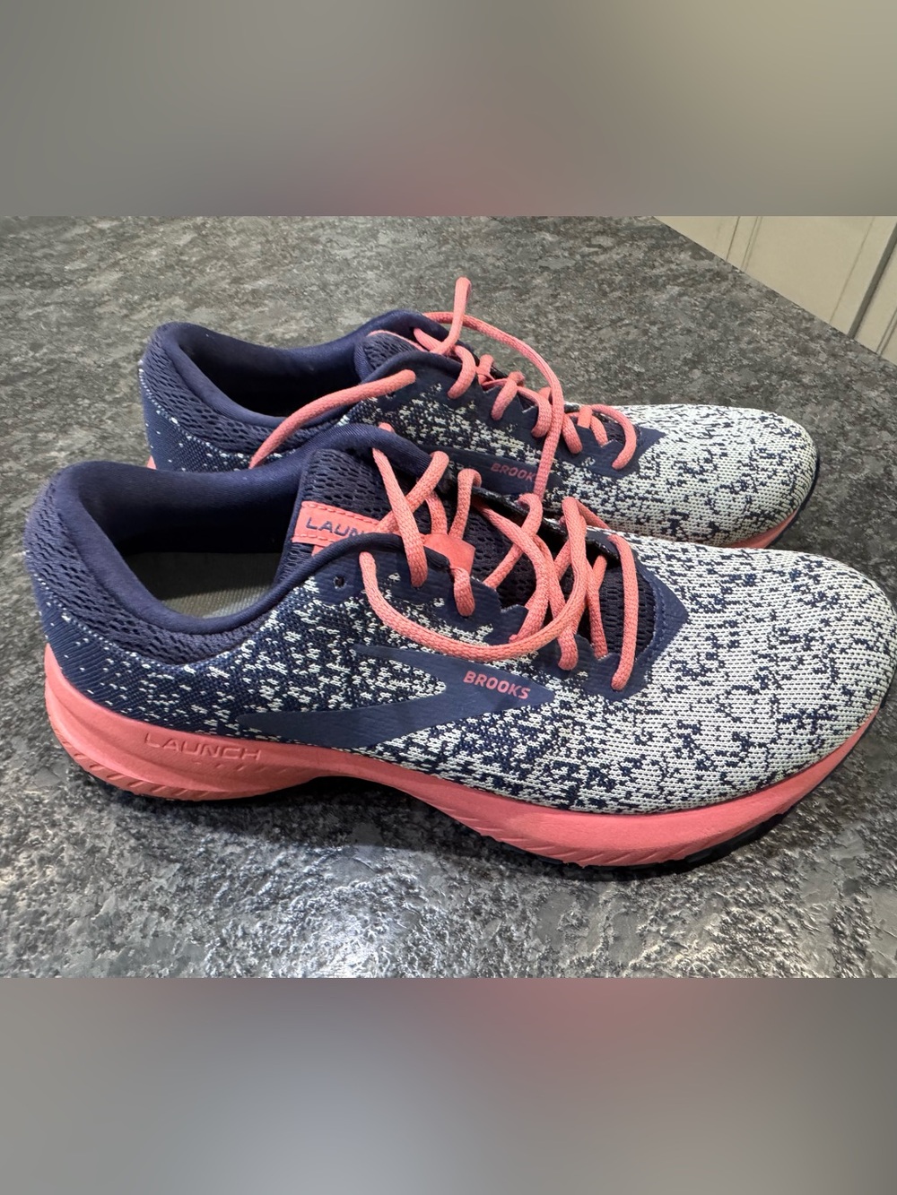 Brooks Women's Navy and Pink Knit Running Shoes - Picture 2 of 7